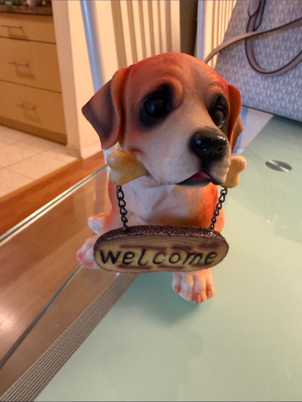 Cute Orange and White Puppy Figurine Welcome Sign - Decorative Pet Accent